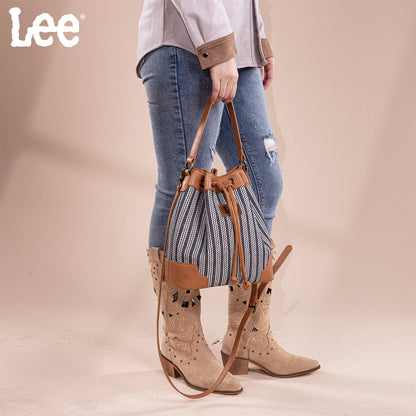 LEE55-006    LEE Stripe Collection Drawstring Bucket Crossbody Bag