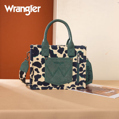WG264-8120DTQ  Wrangler Cow Print Concealed Carry Tote/Crossbody -Dark Turquoise