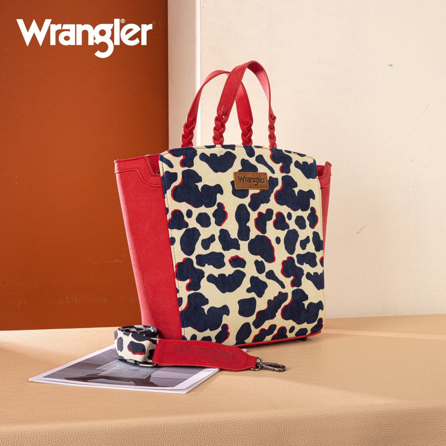 WG264-8014RD  Wrangler Cow Print Concealed Carry Tote/Crossbody - Red
