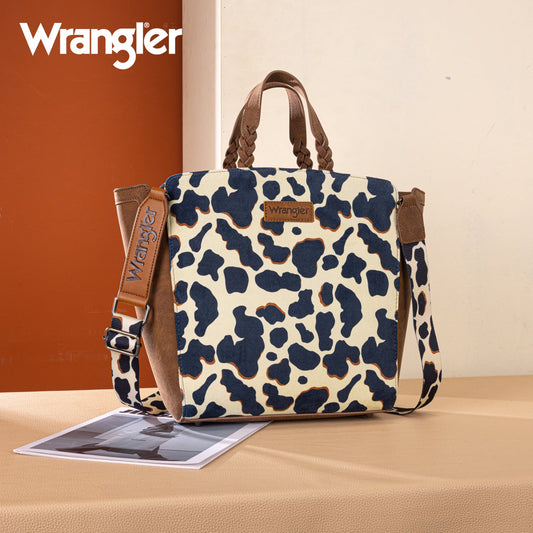 WG264-8014BR  Wrangler Cow Print Concealed Carry Tote/Crossbody - Brown