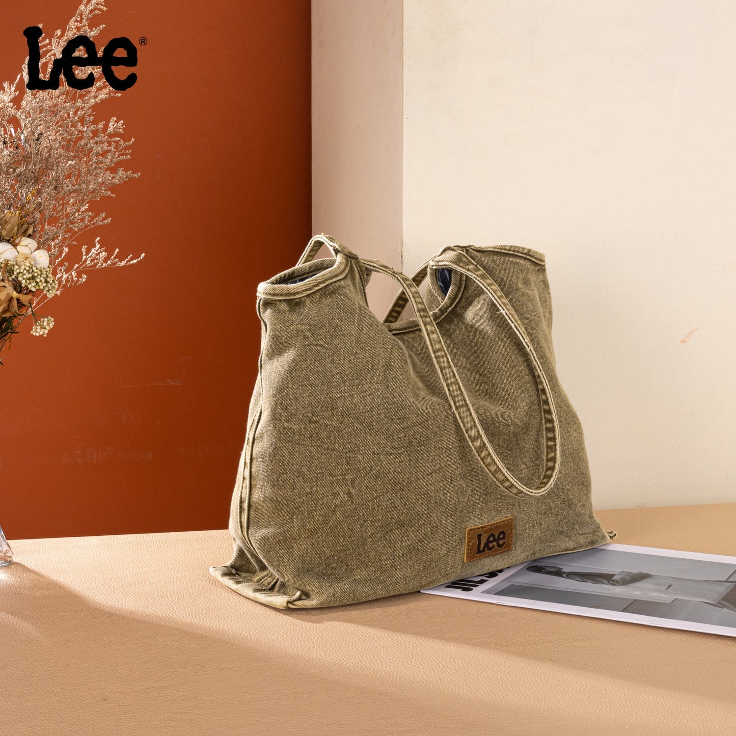 LEE63-001    LEE  Denim Canvas Tote Bag/Shoulder Bag - Green