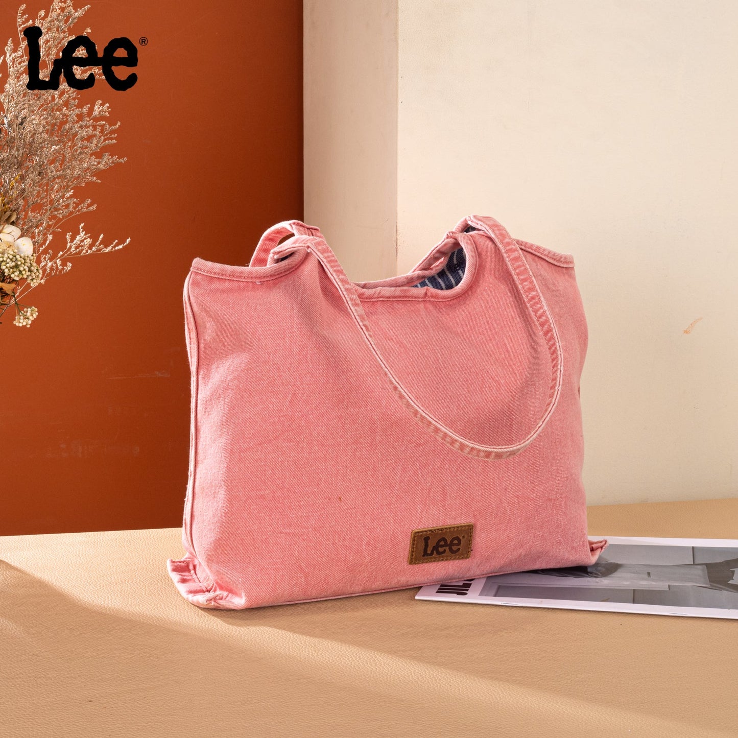 LEE63-001    LEE  Denim Canvas Tote Bag/Shoulder Bag - Pink
