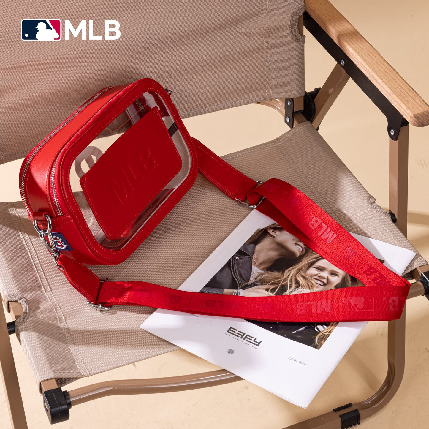 MLB-PP109RD  MLB Philadelphia Phillies Team Clear Crossbody Bag/Stadium Bag - Red