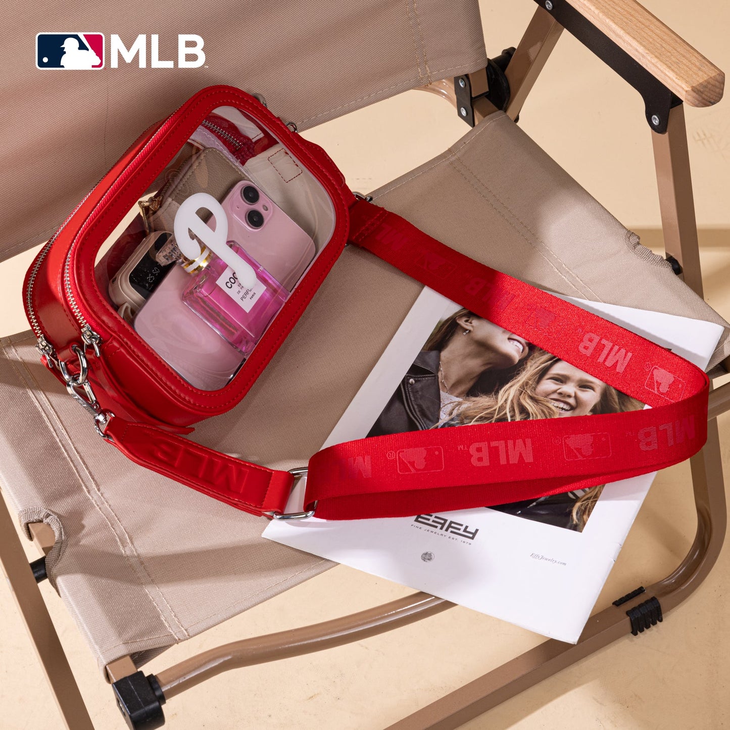 MLB-PP109RD  MLB Philadelphia Phillies Team Clear Crossbody Bag/Stadium Bag - Red