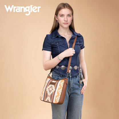 WG313-2003   Wrangler Sherpa Aztec Canvas Crossbody - Brown