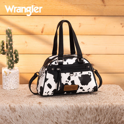 WG399-5112  Wrangler Cow Print Satchel/Crossbody Bag- BK-COW