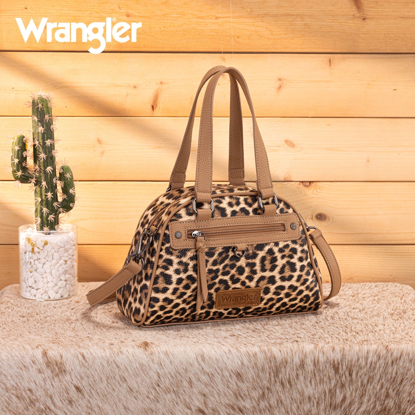 WG399-5112  Wrangler Leopard Print Satchel/Crossbody Bag-BR-LP