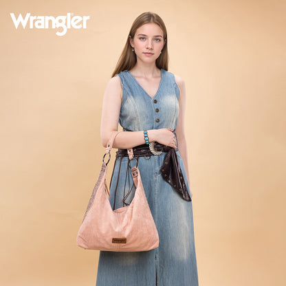 WG276-9182  Wrangler Floral Tooled Hobo Bag with Pouch-Dark Pink