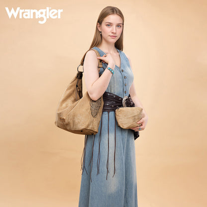 WG276-9182  Wrangler Floral Tooled Hobo Bag with Pouch-Khaki