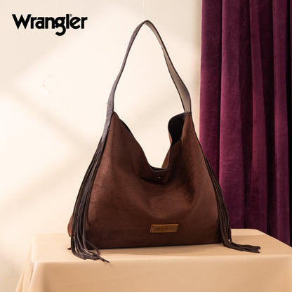WG239-9182  Wrangler Fringe Floral Tooled Hobo Bag-Coffee