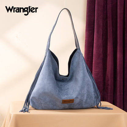 WG239-9182  Wrangler Fringe Floral Tooled Hobo Bag-Jean