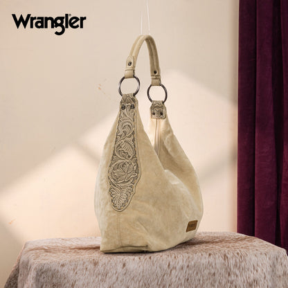 WG276-9182  Wrangler Floral Tooled Hobo Bag with Pouch-Beige