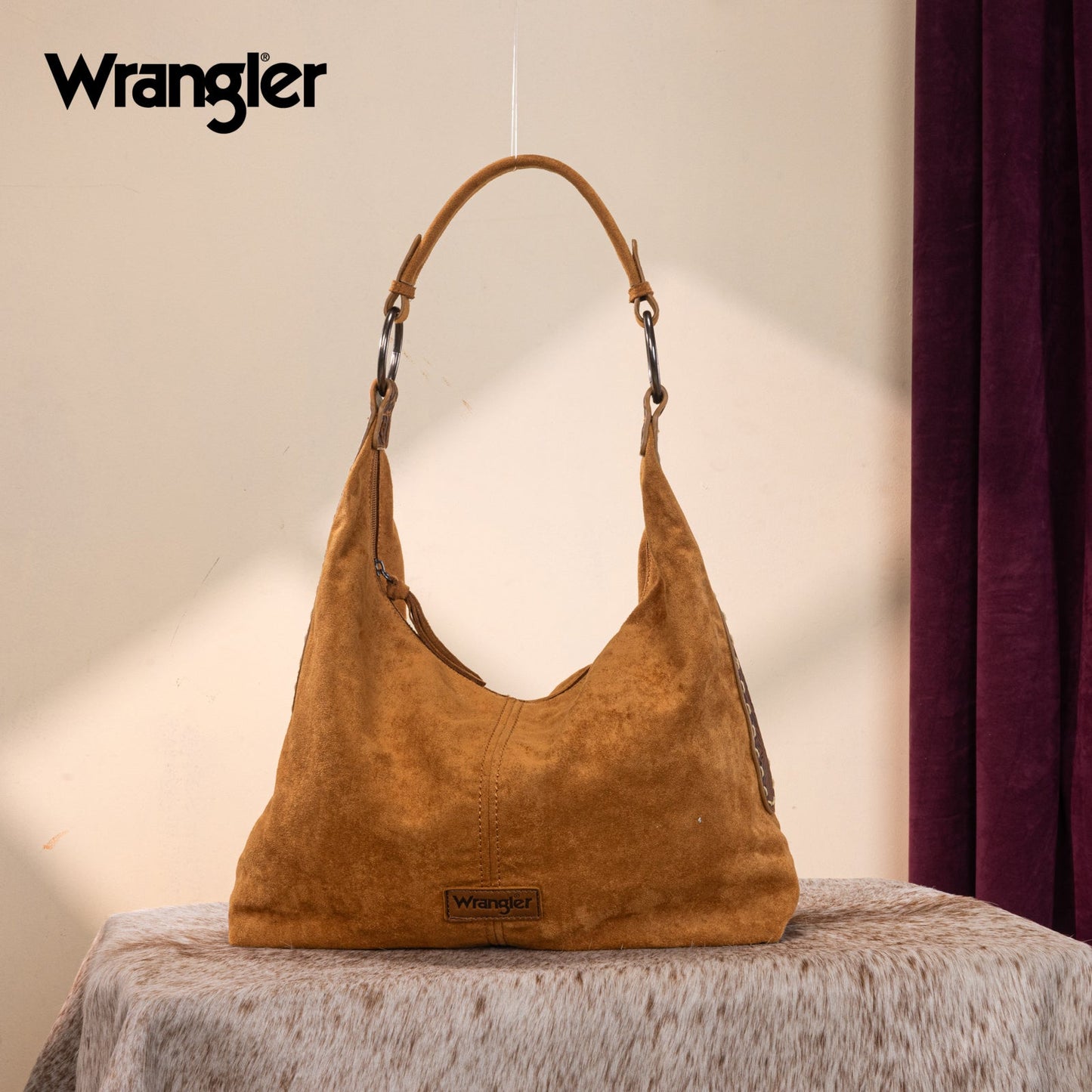 WG276-9182  Wrangler Floral Tooled Hobo Bag with Pouch-Brown
