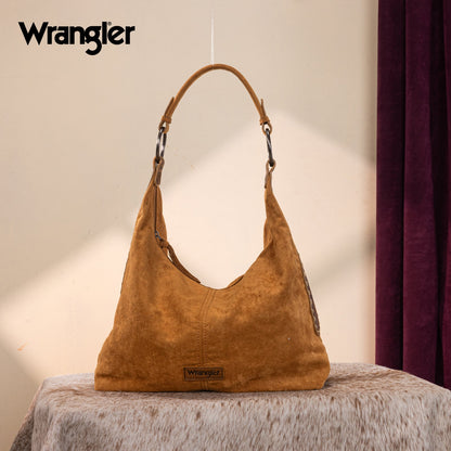 WG276-9182  Wrangler Floral Tooled Hobo Bag with Pouch-Brown