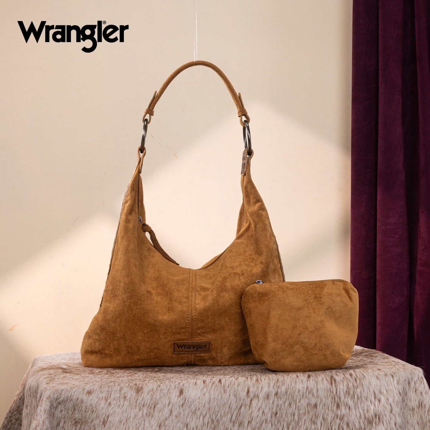 WG276-9182  Wrangler Floral Tooled Hobo Bag with Pouch-Brown
