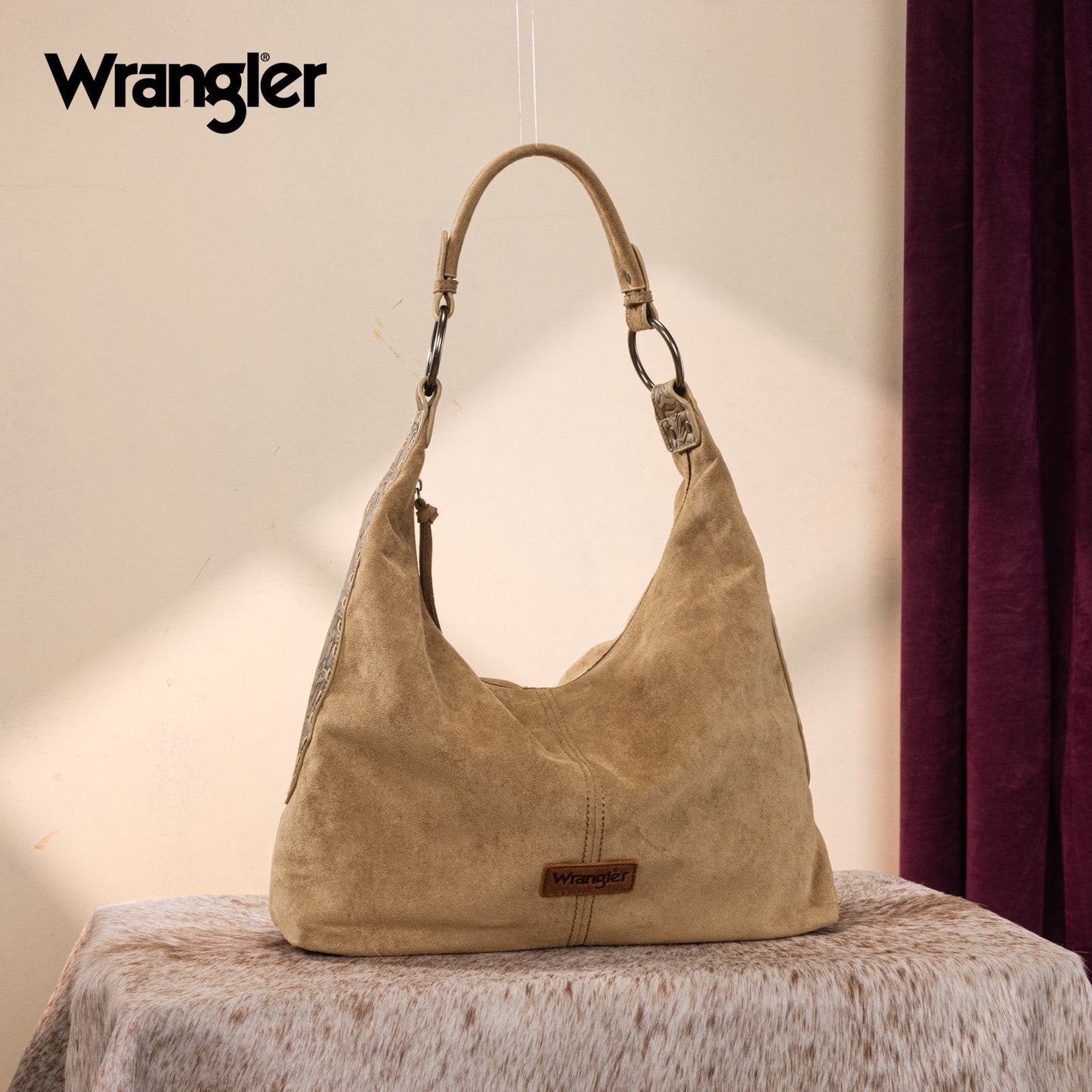 WG276-9182  Wrangler Floral Tooled Hobo Bag with Pouch-Khaki