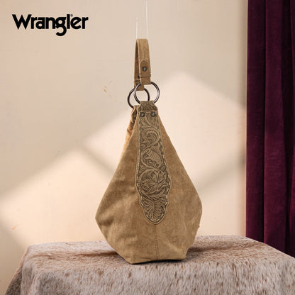 WG276-9182  Wrangler Floral Tooled Hobo Bag with Pouch-Khaki