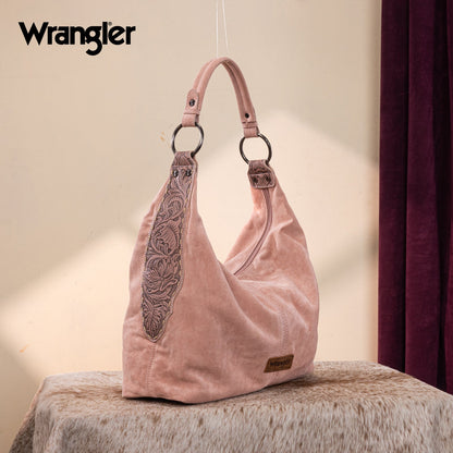WG276-9182  Wrangler Floral Tooled Hobo Bag with Pouch-Dark Pink