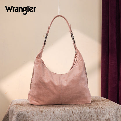 WG276-9182  Wrangler Floral Tooled Hobo Bag with Pouch-Dark Pink