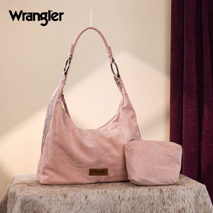 WG276-9182  Wrangler Floral Tooled Hobo Bag with Pouch-Dark Pink