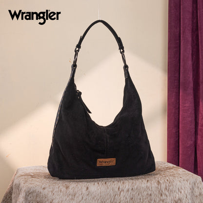 WG276-9182  Wrangler Floral Tooled Hobo Bag with Pouch-Black