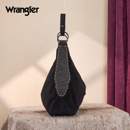 WG276-9182  Wrangler Floral Tooled Hobo Bag with Pouch-Black