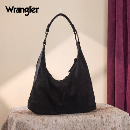 WG276-9182  Wrangler Floral Tooled Hobo Bag with Pouch-Black
