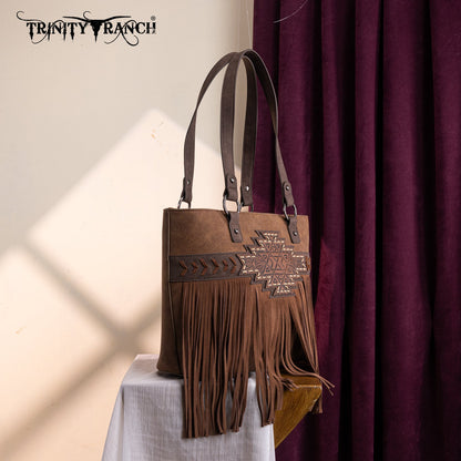 TR196G-8317  Trinity Ranch  Aztec Tooled Fringe Concealed Carry Tote
