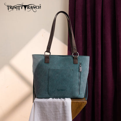 TR196G-8317  Trinity Ranch  Aztec Tooled Fringe Concealed Carry Tote