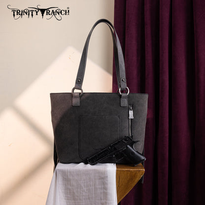 TR196G-8317  Trinity Ranch  Aztec Tooled Fringe Concealed Carry Tote