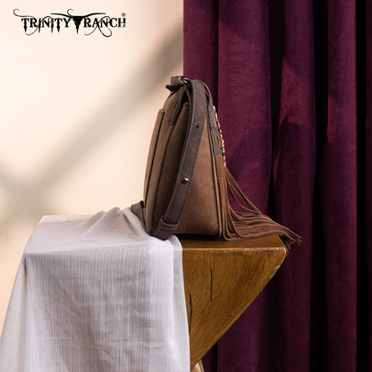 TR196-8287  Trinity Ranch Aztec Tooled Fringe Crossbody