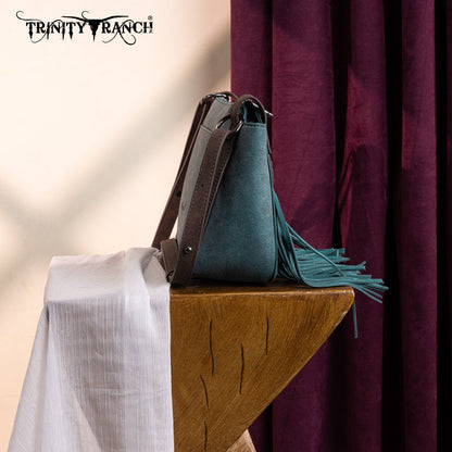 TR196-8287  Trinity Ranch Aztec Tooled Fringe Crossbody
