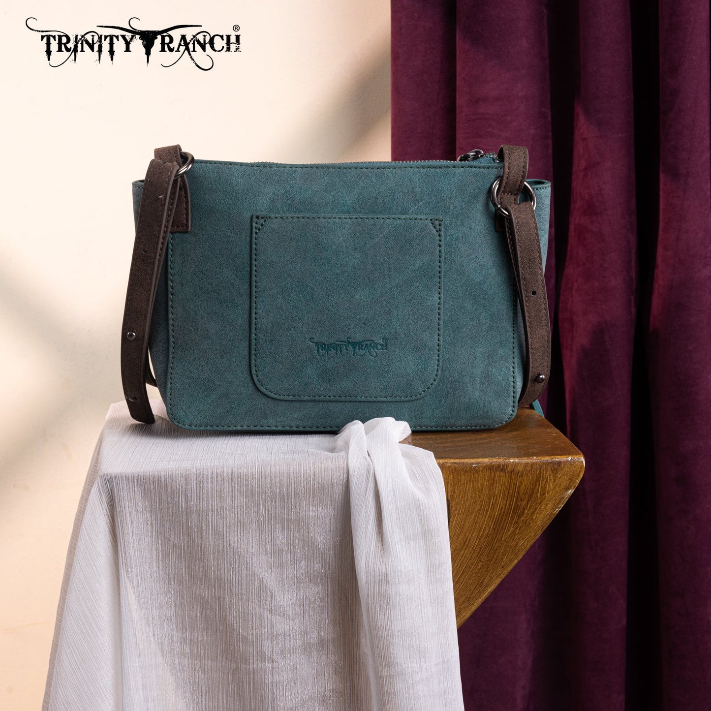 TR196-8287  Trinity Ranch Aztec Tooled Fringe Crossbody