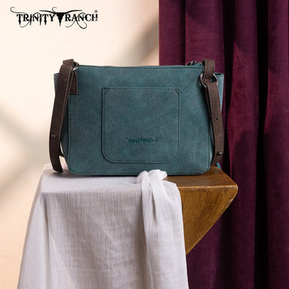TR196-8287  Trinity Ranch Aztec Tooled Fringe Crossbody