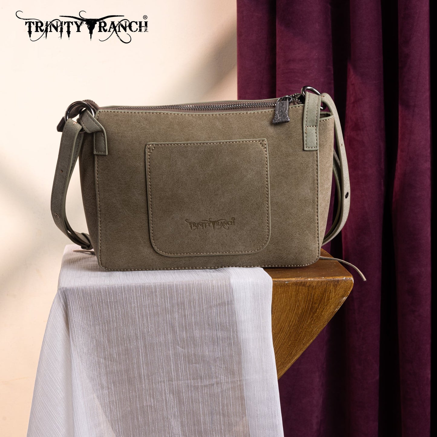 TR196-8287  Trinity Ranch Aztec Tooled Fringe Crossbody