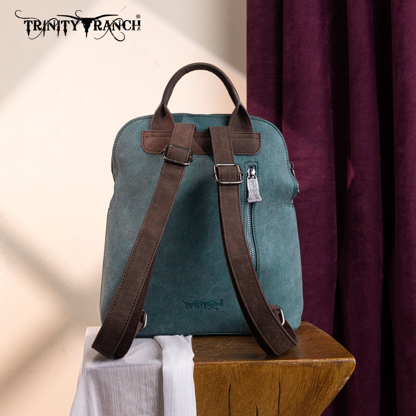TR196G-9115  Trinity Ranch Aztec Tooled Fringe Concealed Carry Backpack