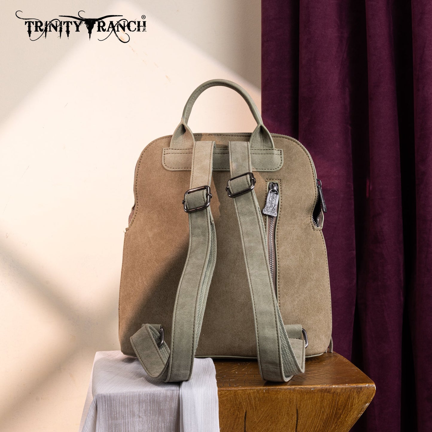 TR196G-9115  Trinity Ranch Aztec Tooled Fringe Concealed Carry Backpack