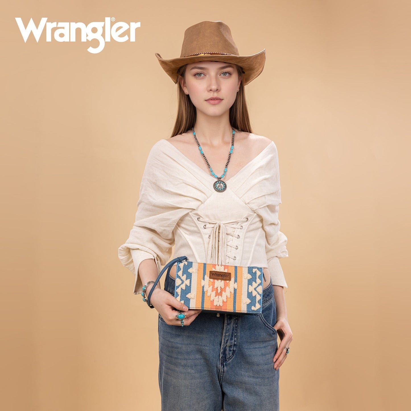 WG275-181  Wrangler Sherpa Aztec Canvas  Clutch -Jean