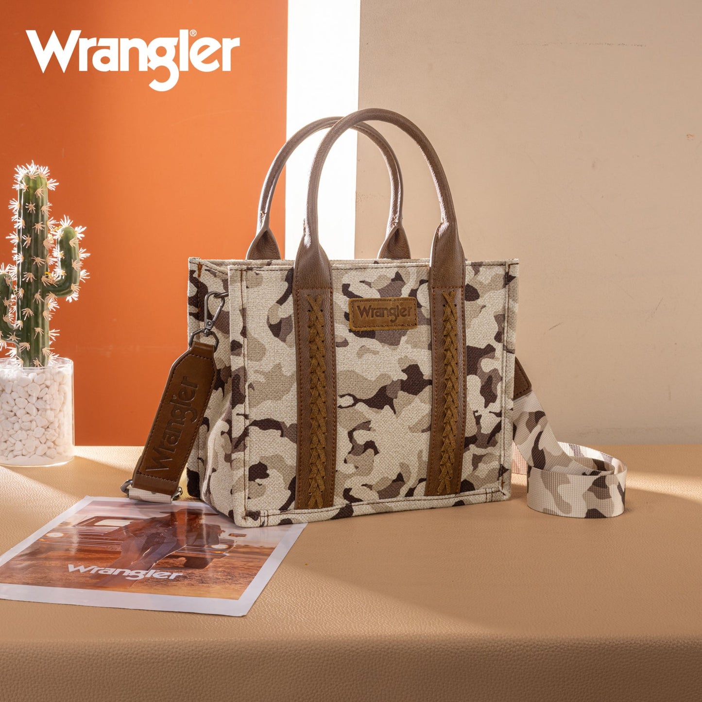 WG286-8120S  Wrangler Camo Print  Tote/Crossbody -Brown