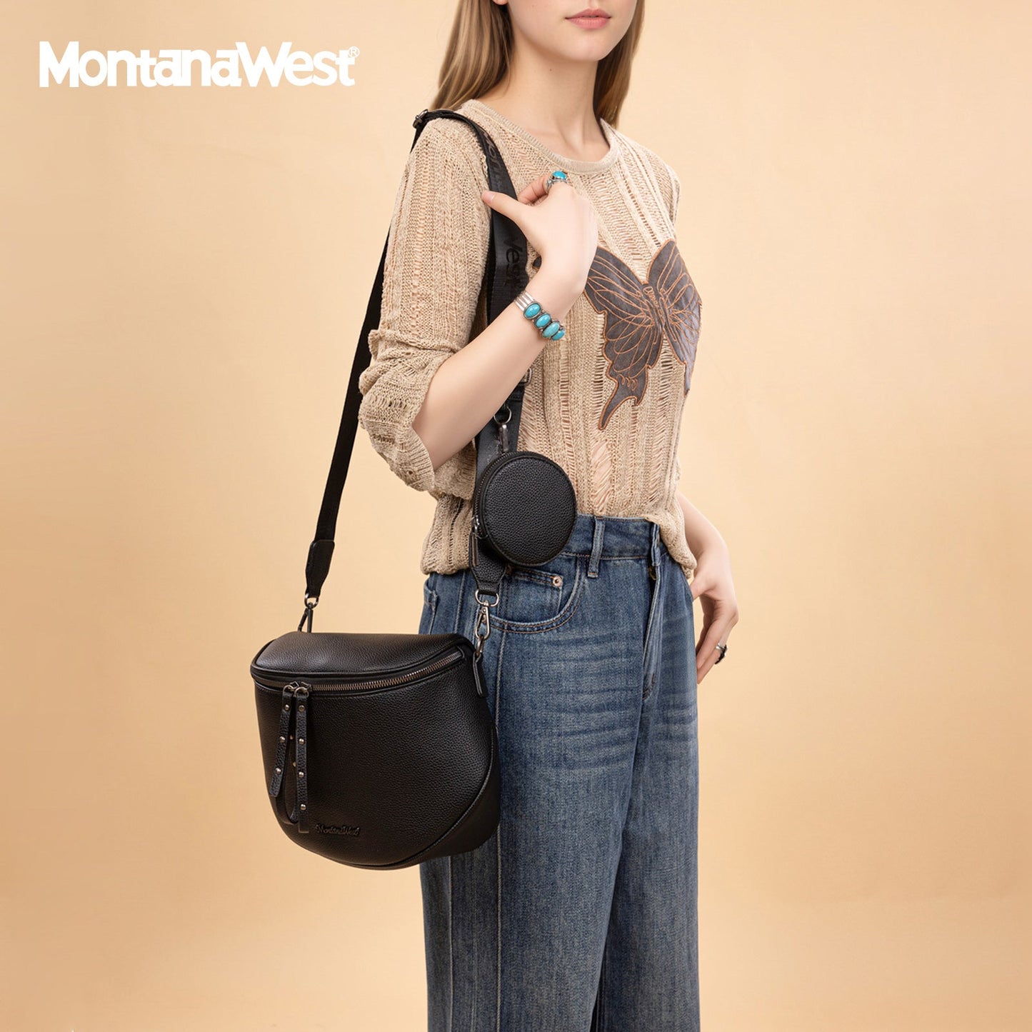 MWC-285 Montana West Spacious Crossbody Bum Bag with Coin Purse - Black