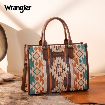 WG313-8119  Wrangler Sherpa Aztec Canvas Tote/Crossbody - Brown