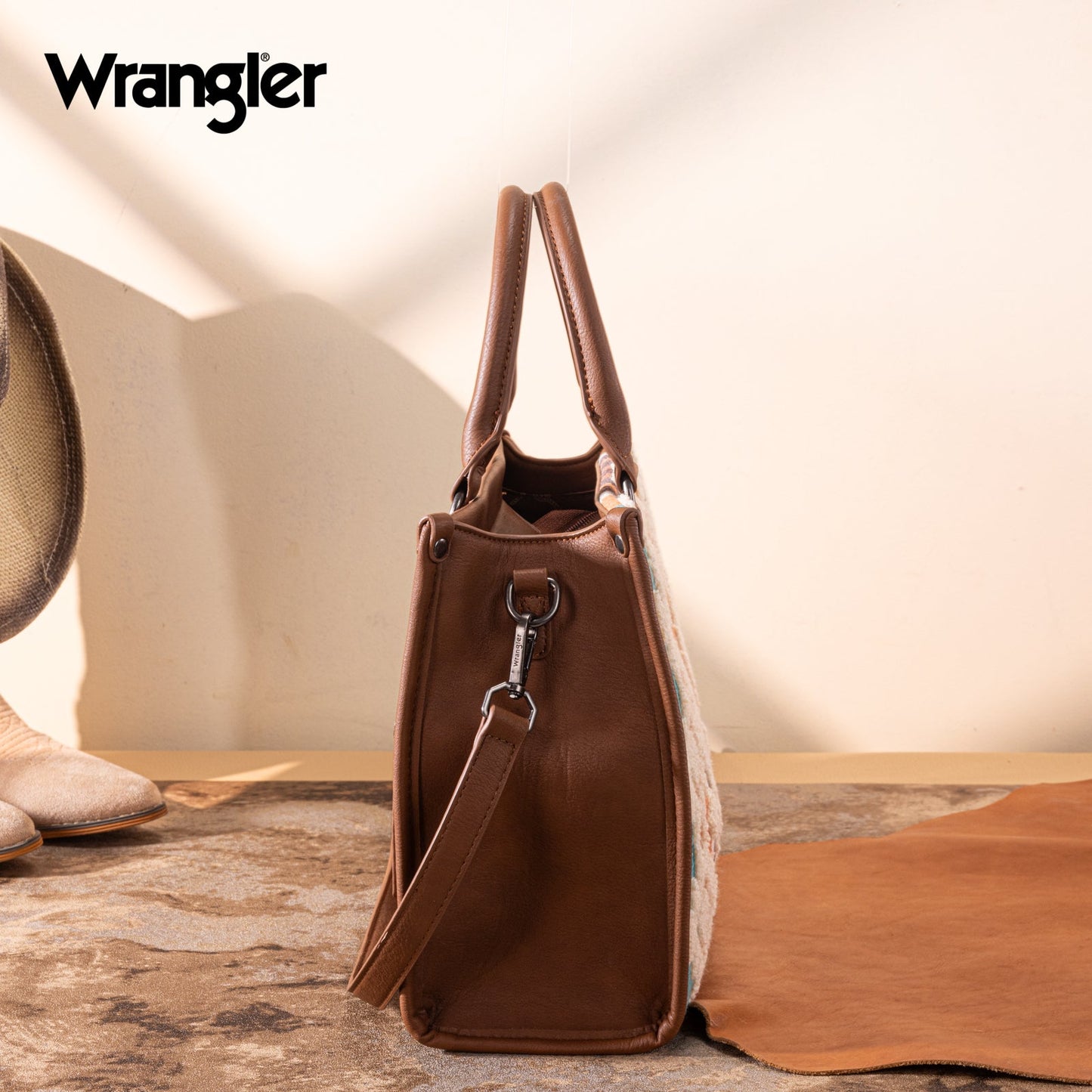 WG313-8119  Wrangler Sherpa Aztec Canvas Tote/Crossbody - Brown
