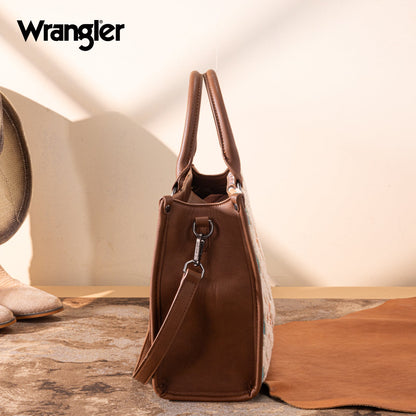 WG313-8119  Wrangler Sherpa Aztec Canvas Tote/Crossbody - Brown