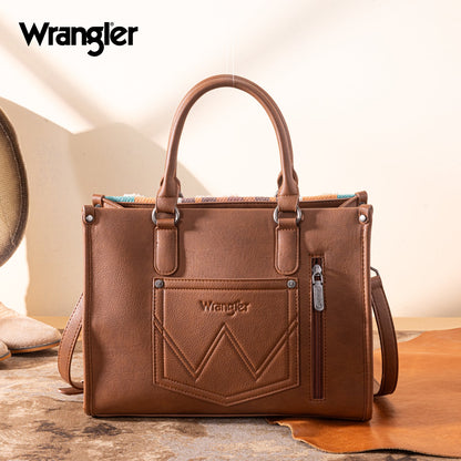 WG313-8119  Wrangler Sherpa Aztec Canvas Tote/Crossbody - Brown