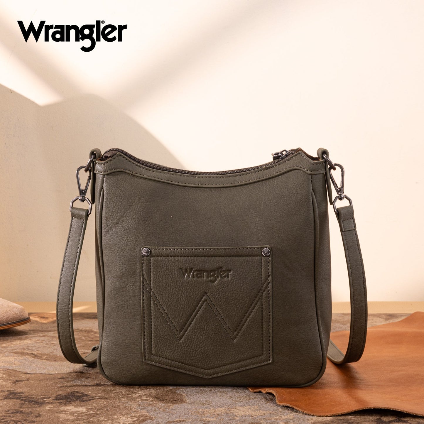 WG313-2003   Wrangler Sherpa Aztec Canvas Crossbody - Green