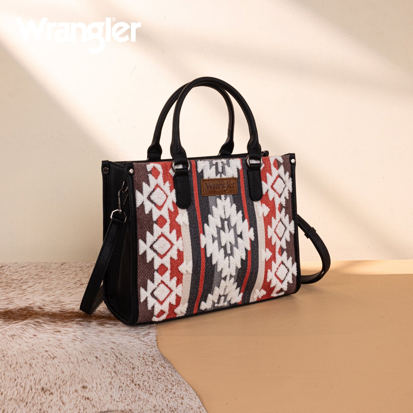 WG275-8120  Wrangler Sherpa Aztec Canvas Tote/Crossbody - Black