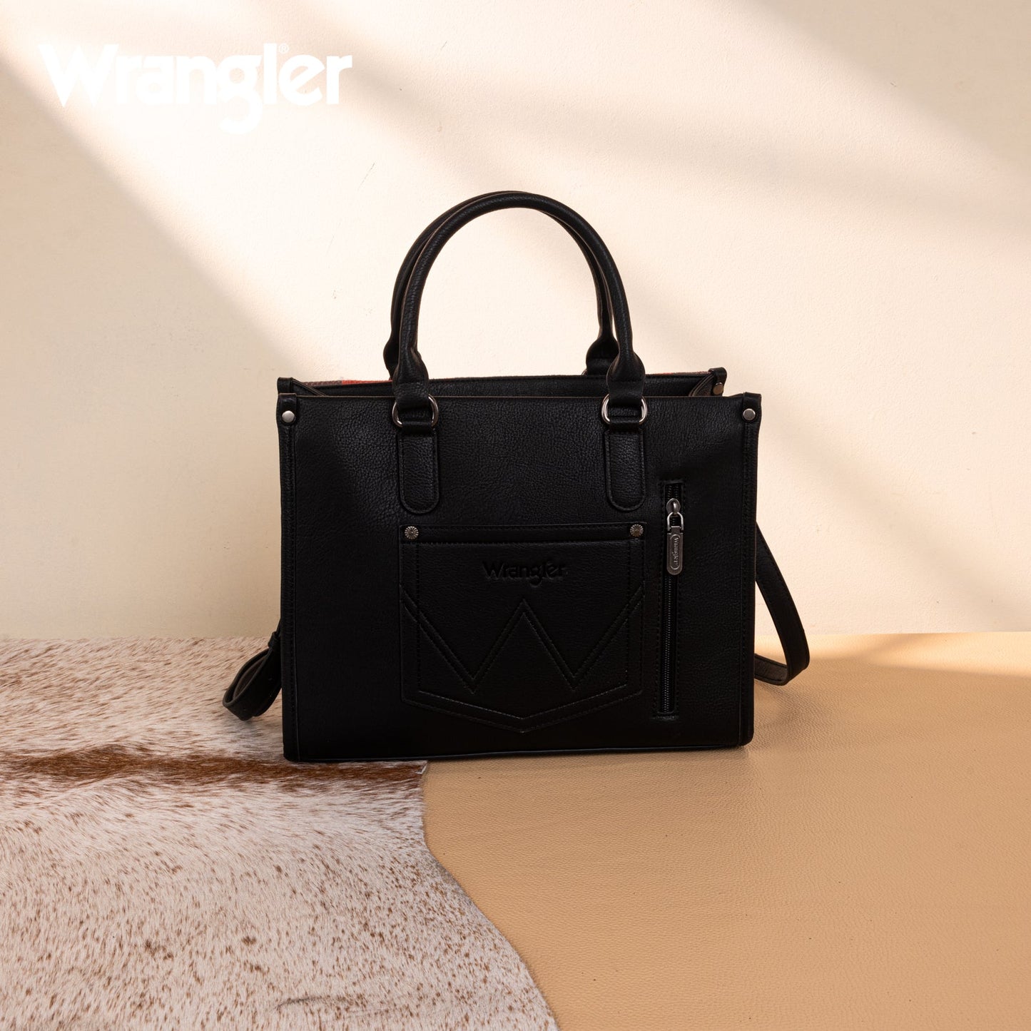 WG275-8120  Wrangler Sherpa Aztec Canvas Tote/Crossbody - Black