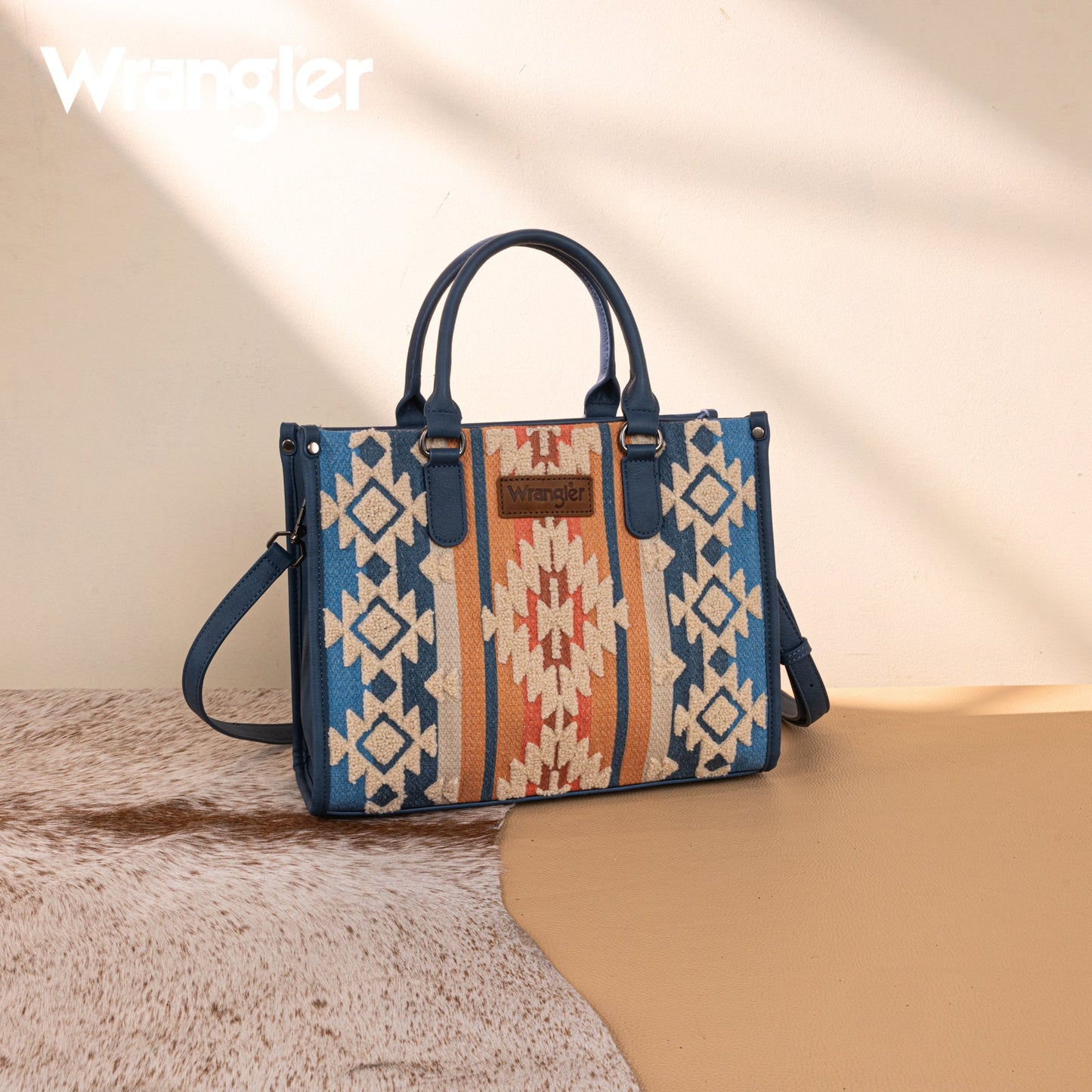 WG275-8120  Wrangler Sherpa Aztec Canvas Tote/Crossbody - Jean