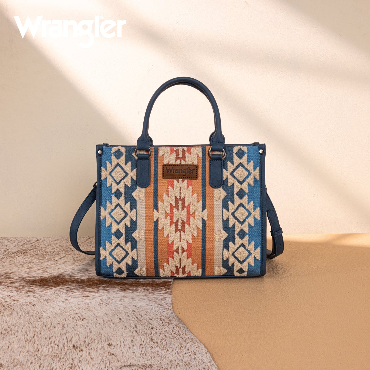 WG275-8120  Wrangler Sherpa Aztec Canvas Tote/Crossbody - Jean