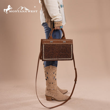 MW1323-8011  Montana West Tooled Collection Tote/Crossbody